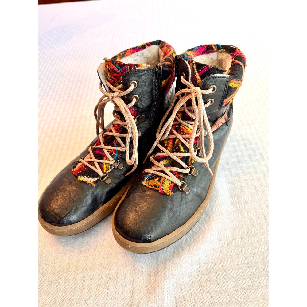 Rieker Womens Leather Boho Combat Boots Multi Color Woven EU 42 Black Z6743-00